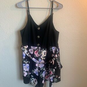 SHEIN Floral Black Button-Front Romper